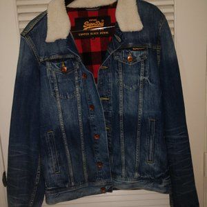 Superdry Denim Jacket with Faux Shealing Collar, size L, like new.